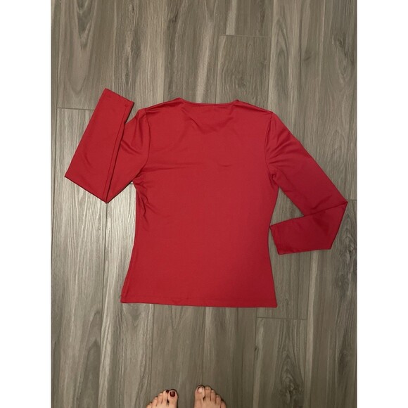 Judy P Top Women’s Size M Red 3/4 Sleeve  Round Neck Minimalist Staple Classy - Picture 2 of 8